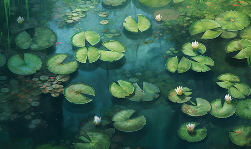 夏天唯美水面上的睡莲荷花池插画背景,插画/手绘图,插画/手绘图库,插画/手绘图下载,插画/手绘